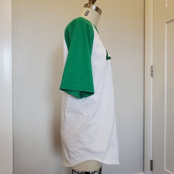 Custom made 456 shirt. Green and white with raglan short sleeves. Large unisex - Picture 2 of 12